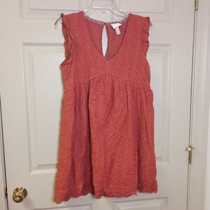 Knox Rose Womens Dress Size Small Burnt Orange Eyelet Ruffle Sleeve Vneck
